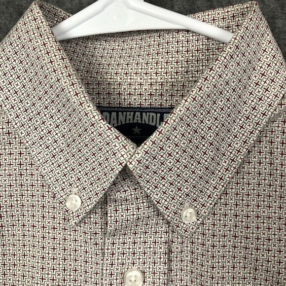 Panhandle Geometric Shirt Mens L Button Up Long/SLV Print Gray Maroon Cotton - Picture 3 of 10